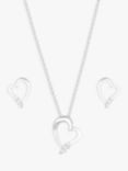 Simply Silver Cubic Zirconia Heart Pendant Necklace and Stud Earrings Jewellery Set