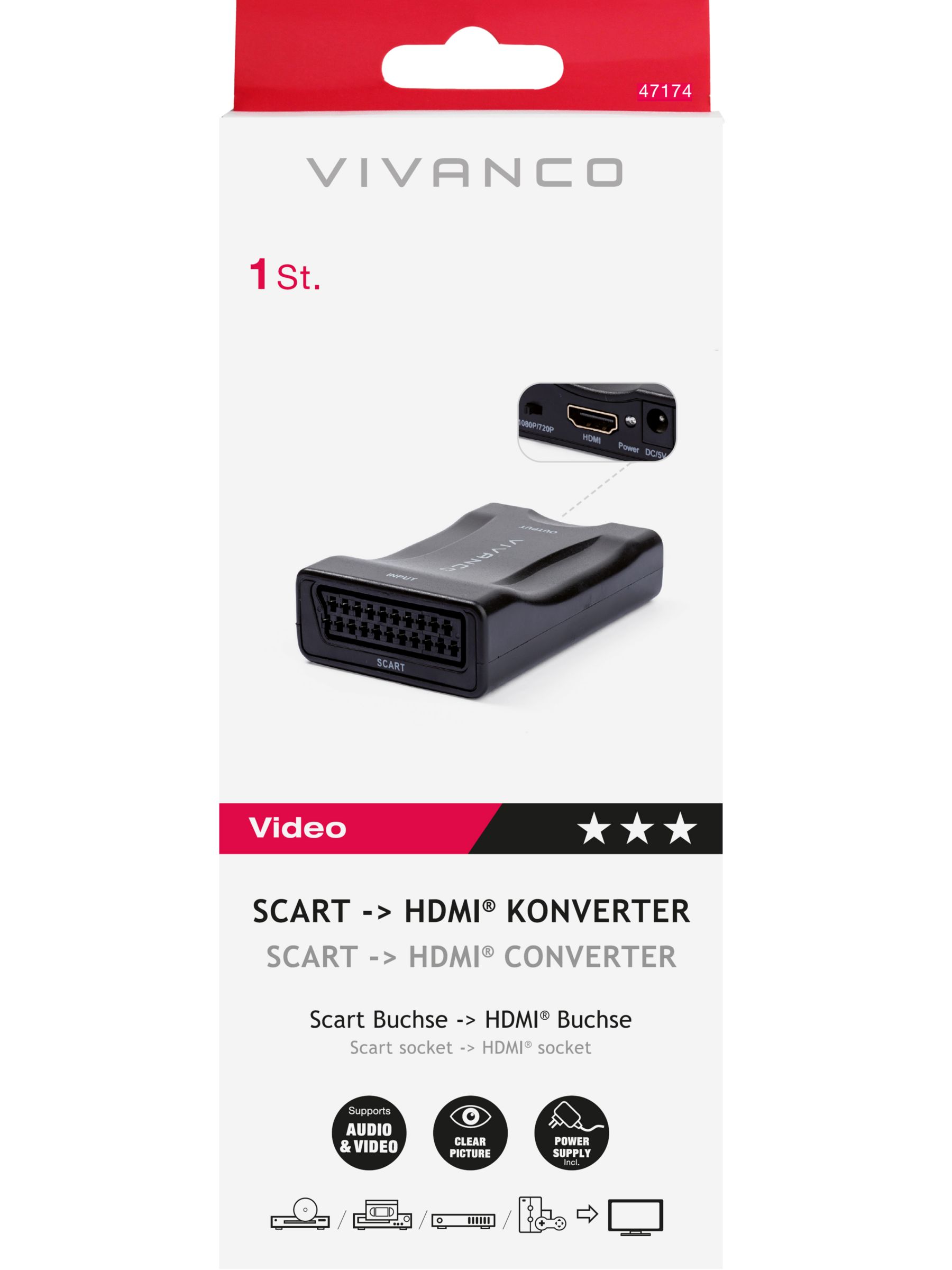 Oferta del día  Vivanco 47173 adaptador video euroconector scart(h) - hdmi(h)  fhd vivanc