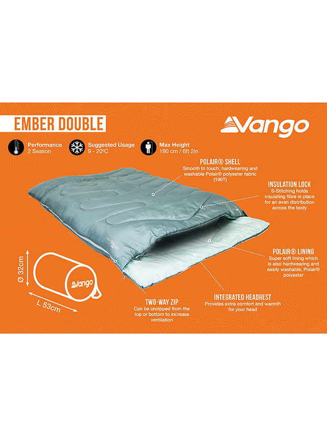 Vango Ember Double Sleeping Bag, Mineral Green
