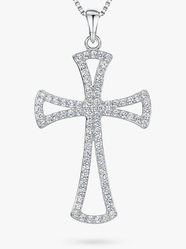 Jools by Jenny Brown Cubic Zirconia Pave Open Cross Pendant, Silver