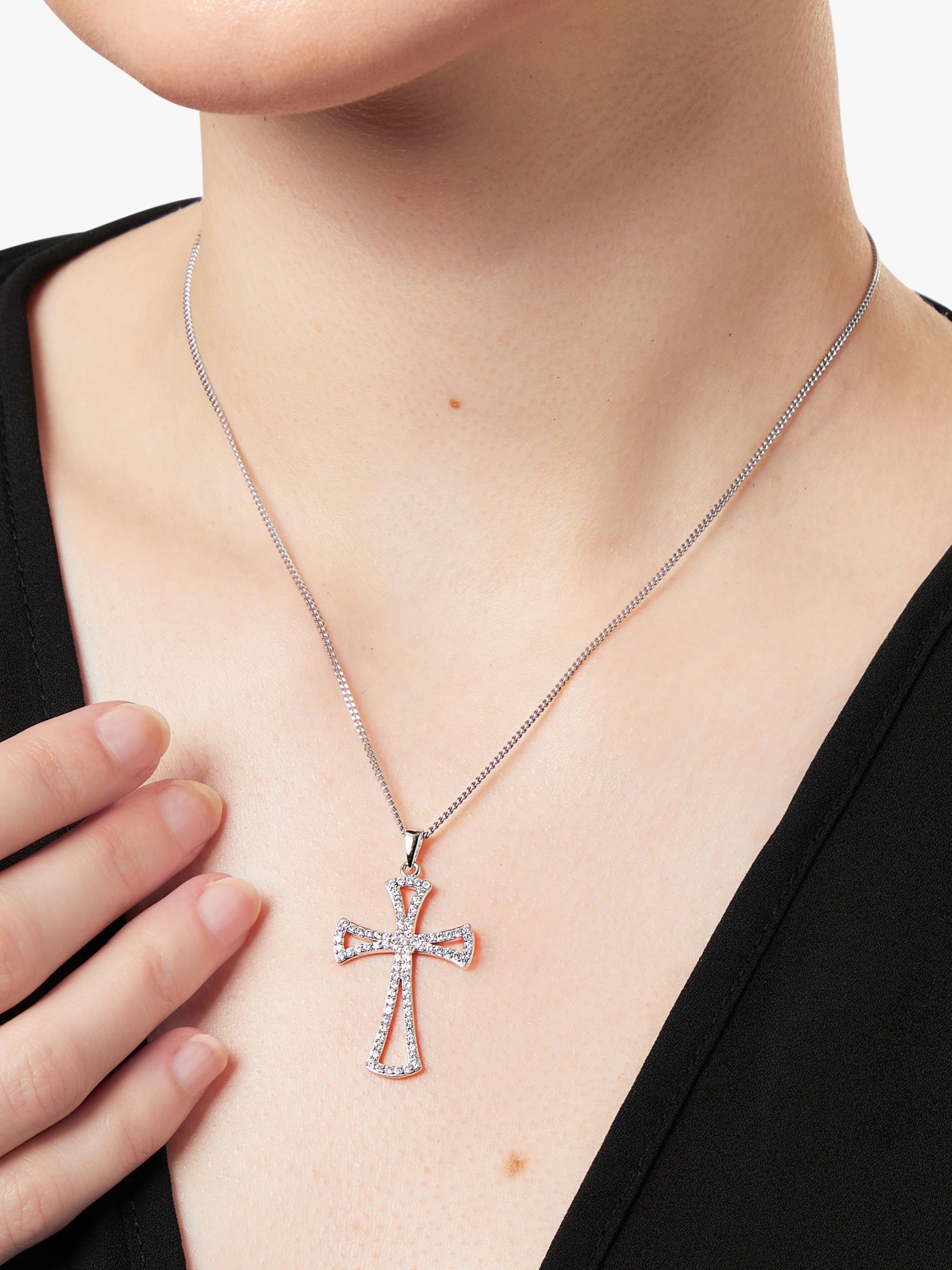 Buy Jools by Jenny Brown Cubic Zirconia Pave Open Cross Pendant, Silver Online at johnlewis.com