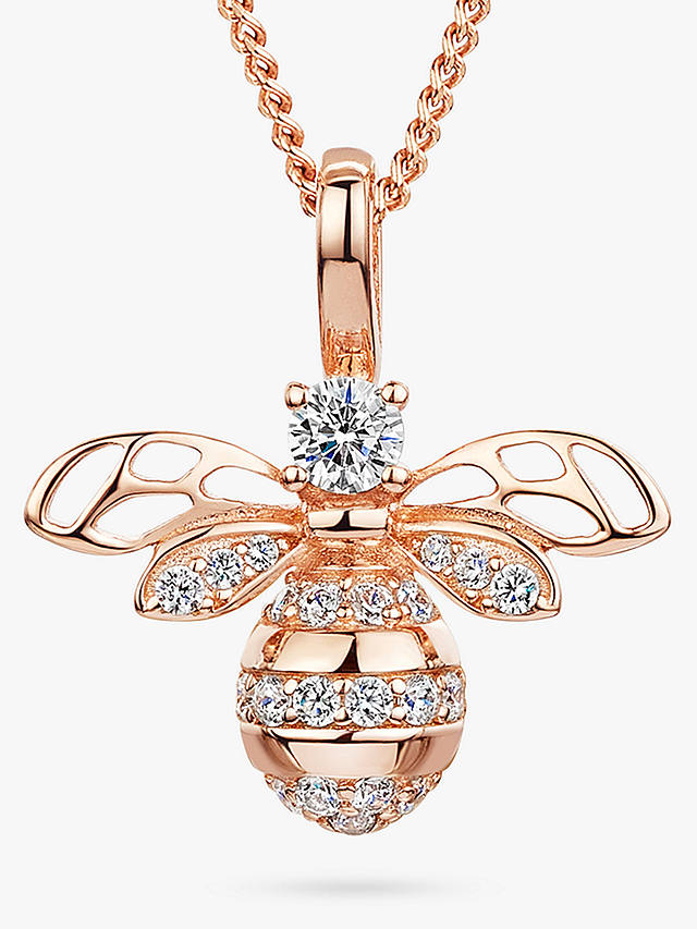 Jools by Jenny Brown Cubic Zirconia Large Bumble Bee Pendant Necklace, Rose Gold