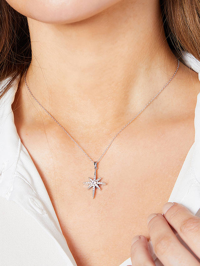 Jools by Jenny Brown Cubic Zirconia Fine North Star Pendant Necklace, Silver