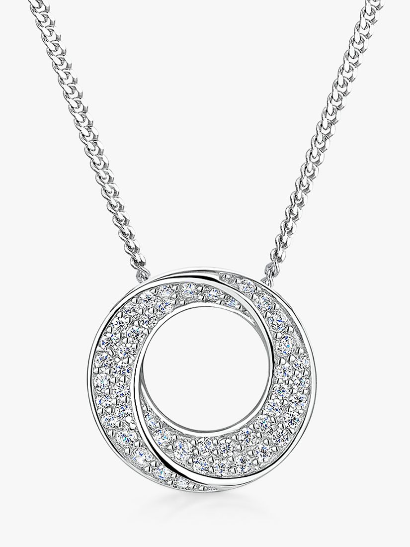 Jools by Jenny Brown Swirl Open Circle Cubic Zirconia Pave Pendant Necklace, Silver