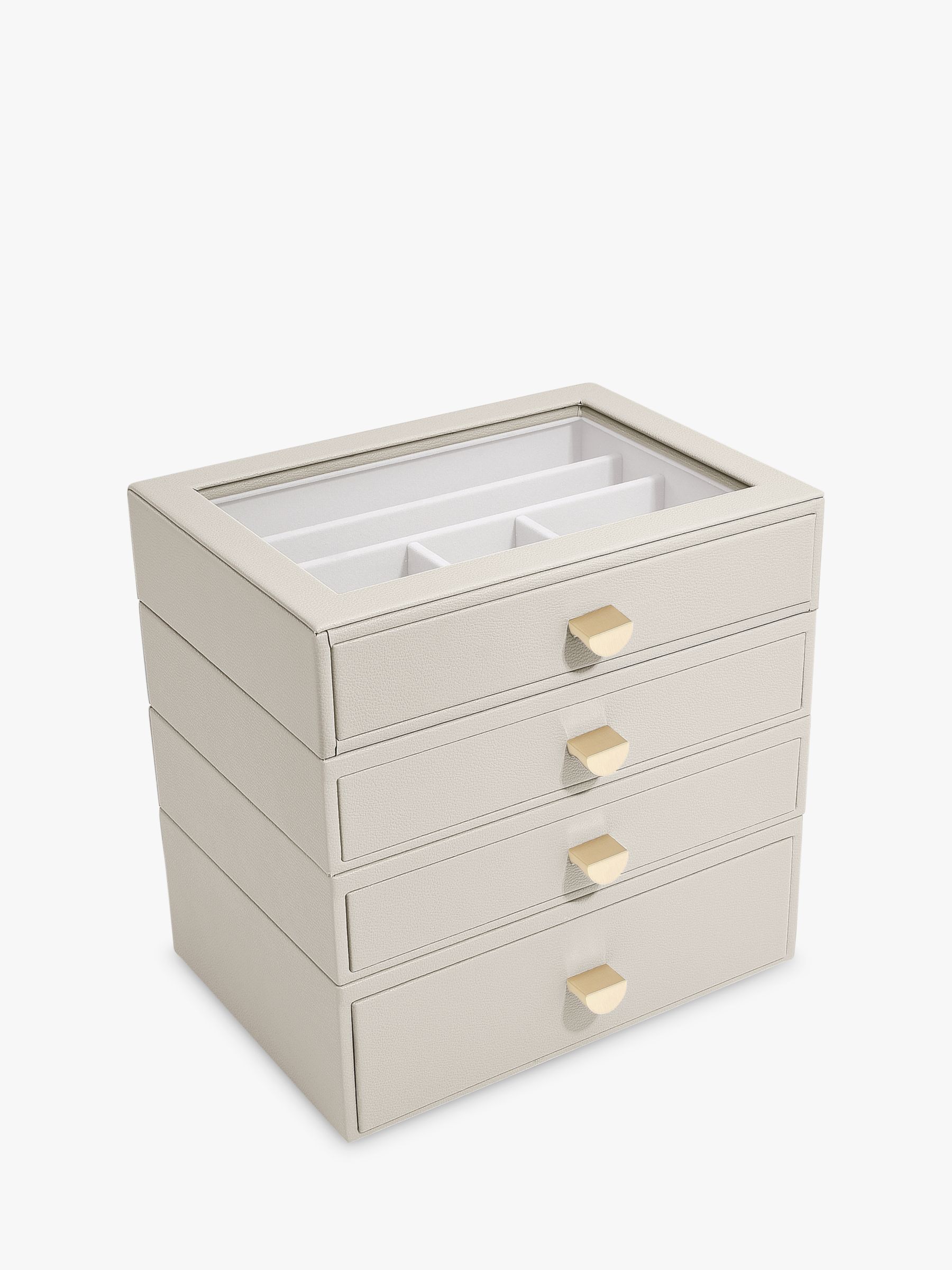 Stackers Glass Lid 4 Drawer Jewellery Box, Oatmeal