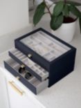 Stackers Supersize Glass Lid 3 Drawer Jewellery Box, Blue Navy