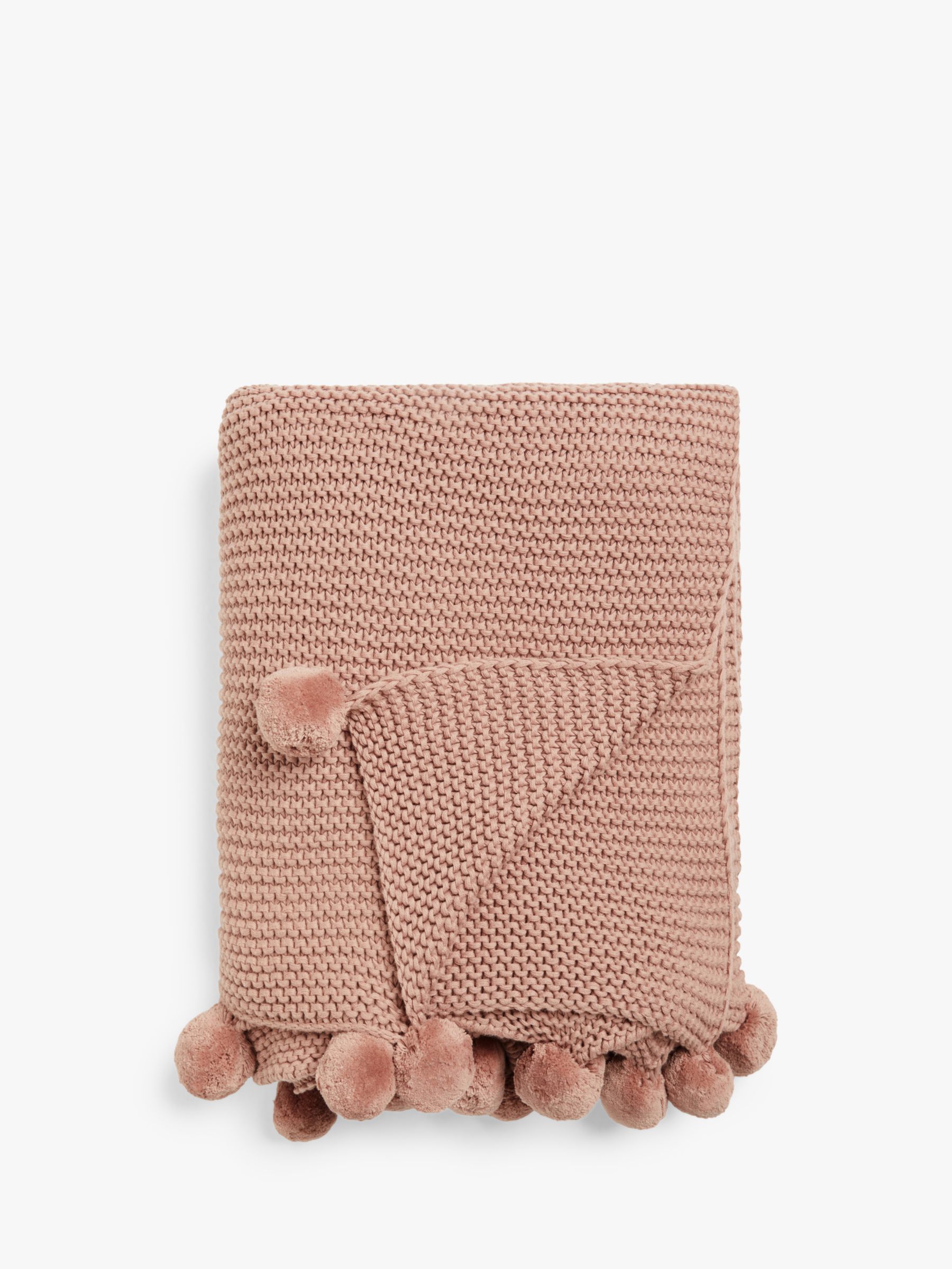 John Lewis Knitted Pom Pure Cotton Throw