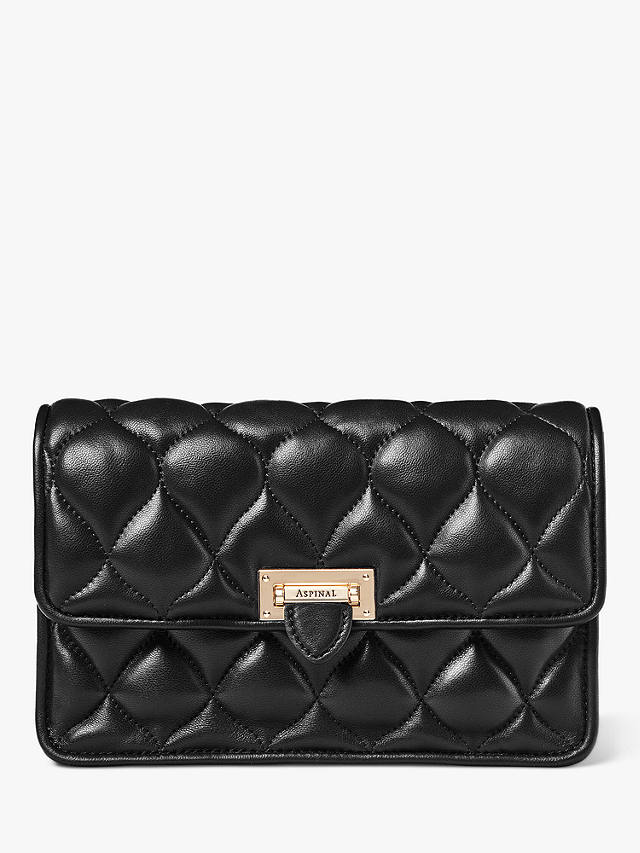 Aspinal of London Lottie Pillow Quilted Lambskin Clutch Bag, Black