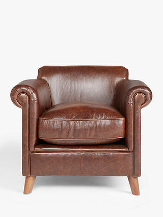 John Lewis Regent Leather Armchair, Dark Leg, New England Texas