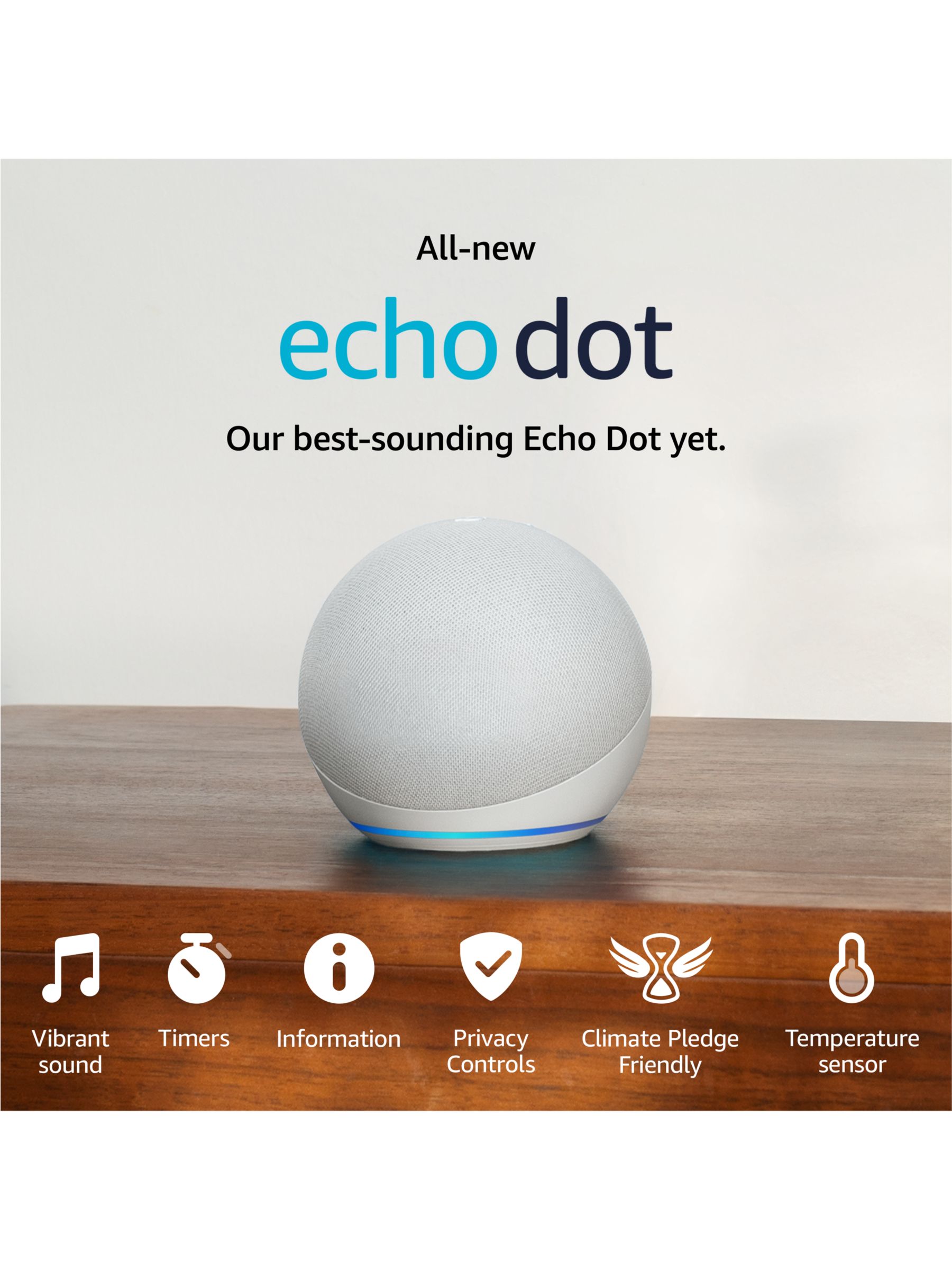 Echo Dot Smart Speaker with Alexa Voice Recognition & Control, 5th  Generation (2022), Glacier White