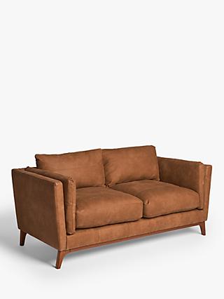 John Lewis Trim Medium 2 Seater Leather Sofa, Dark Leg, Demetra Tan
