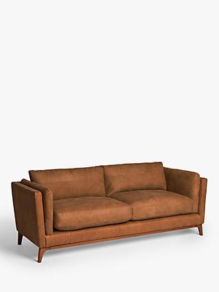 John Lewis Trim Grand 4 Seater Leather Sofa, Dark Leg, Demetra Tan