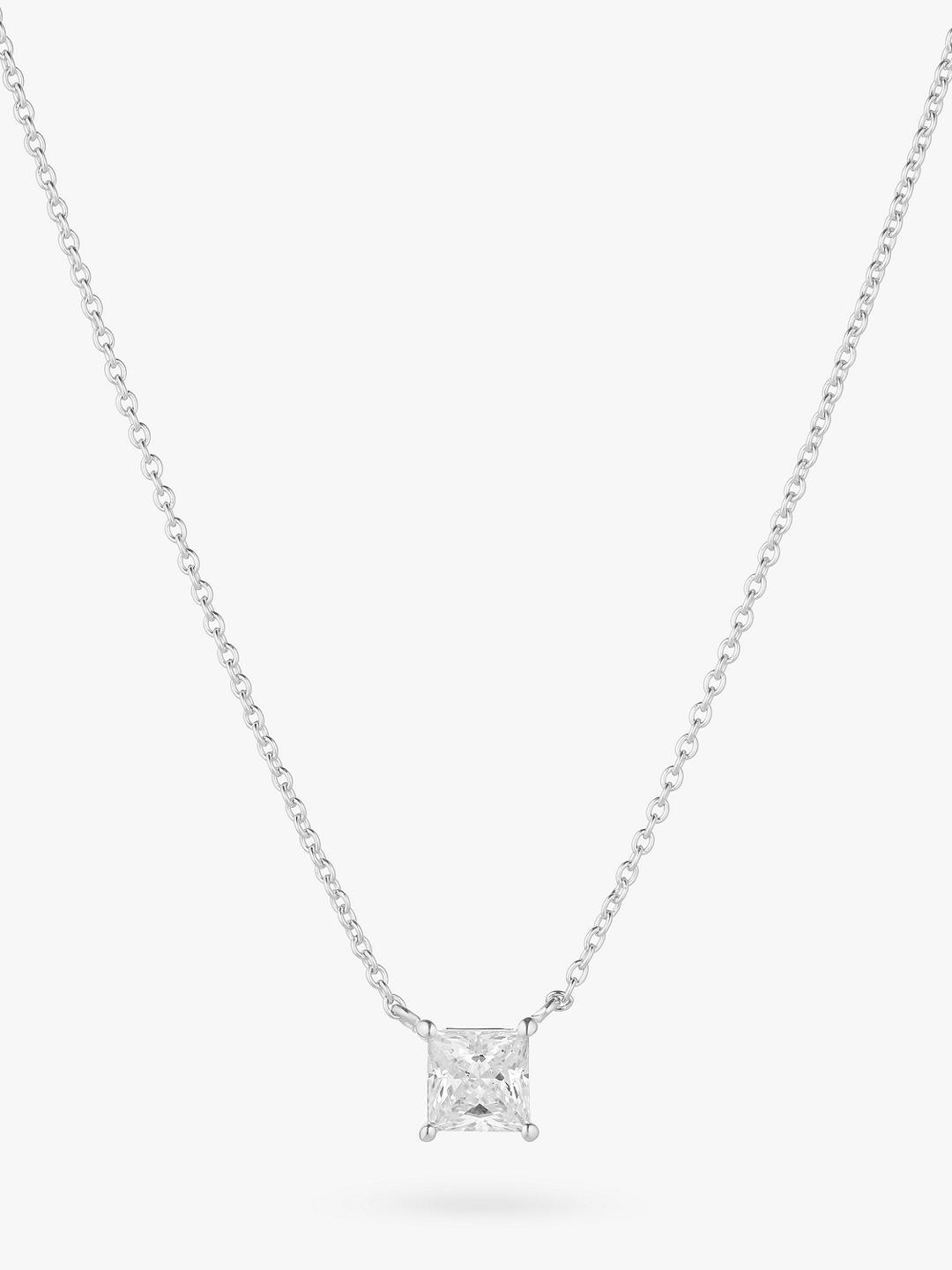 Sif Jakobs Jewellery Ellara Quadrato Princess Cut Cubic Zirconia Pendant Necklace, Silver