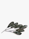 Be-Jewelled Sterling Silver Baltic Amber Leaf Brooch, Green/Silver