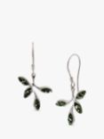 Be-Jewelled Sterling Silver Baltic Amber Leaf Drop Earrings, Green