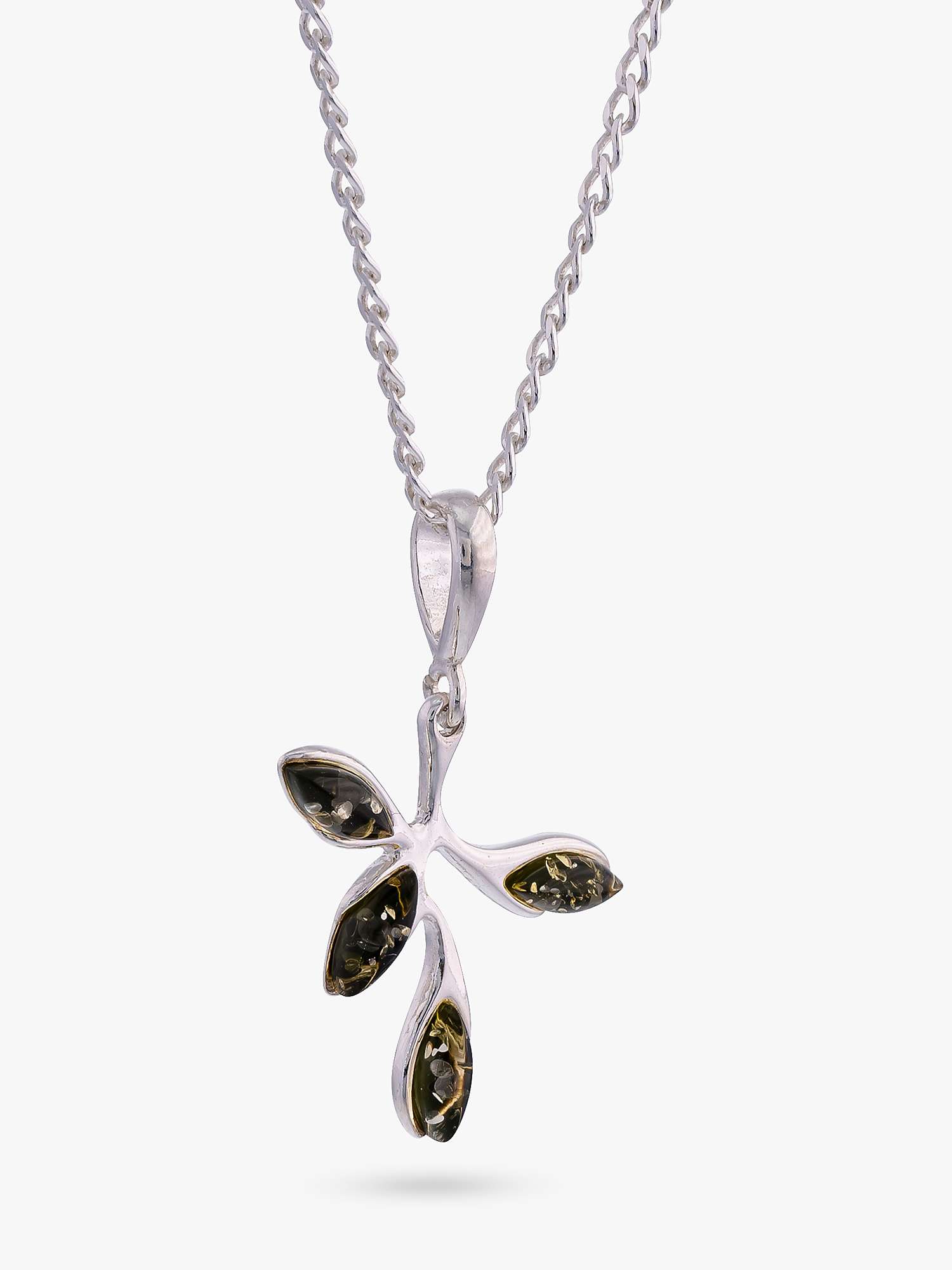 Buy Be-Jewelled Sterling Silver Baltic Amber Leaf Pendant Necklace, Green Online at johnlewis.com