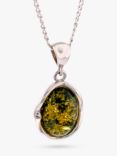 Be-Jewelled Sterling Silver Baltic Amber Oval Cut Pendant Necklace, Green