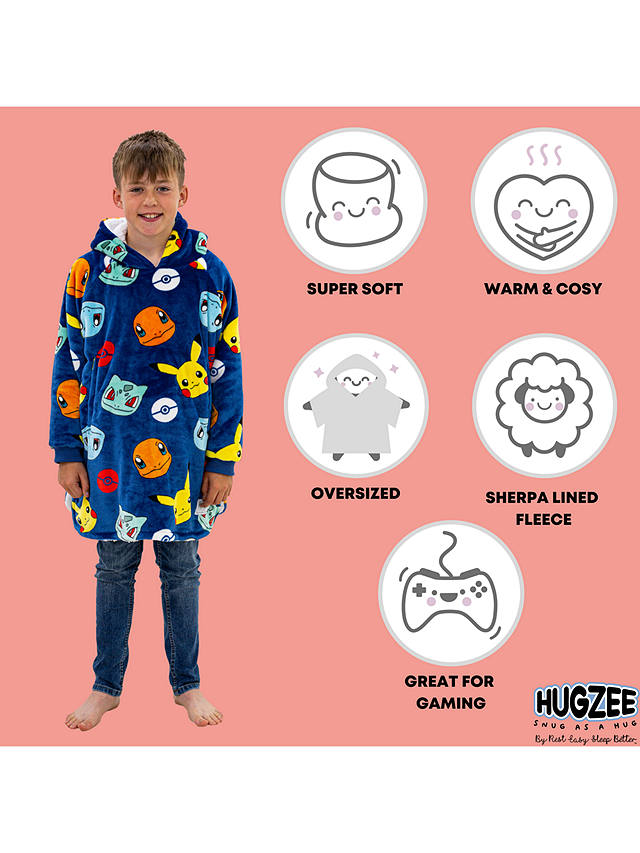 Pokémon Hugzee Oversized Fleece Hooded Blanket, Blue/Multi