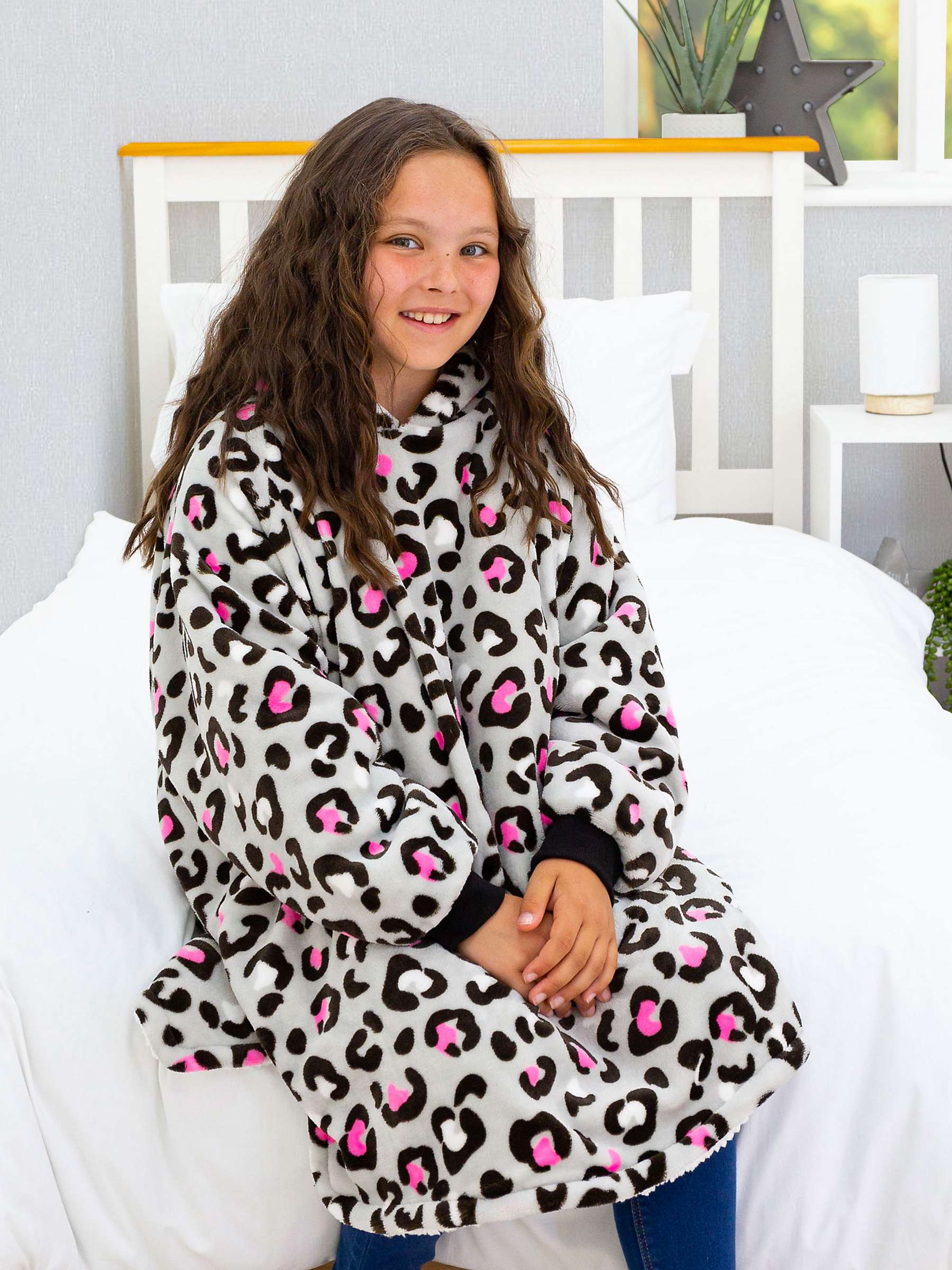 Rest Easy Sleep Better Hugzee Oversized Fleece Hooded Blanket, Leopard Print  at John Lewis & Partners