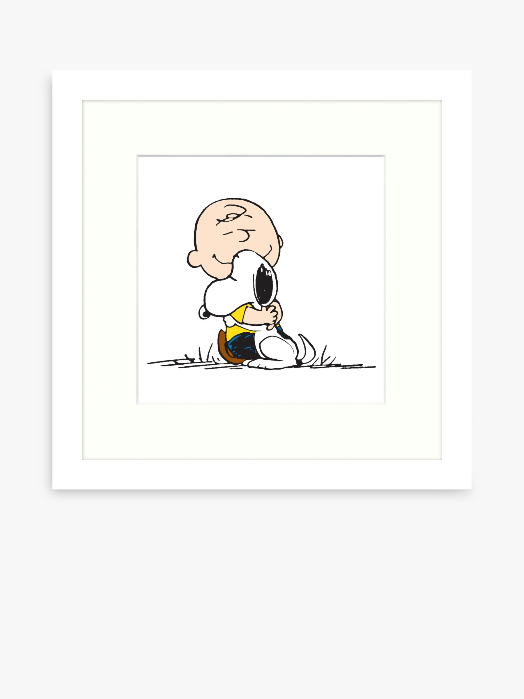 Peanuts - 'Snoopy & Charlie Brown Hug' Framed Print & Mount, 32 x 32cm,  White/Multi