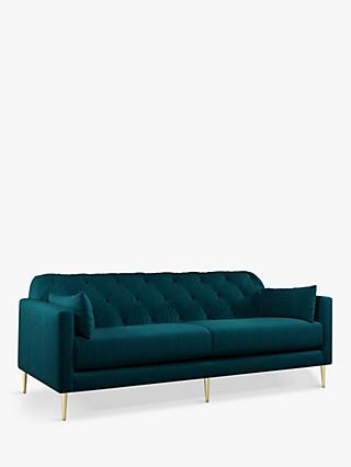 Mendel Range, Swoon Mendel Large 3 Seater Sofa, Gold Leg, Wildwood Velvet