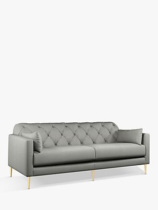 Mendel Range, Swoon Mendel Large 3 Seater Sofa, Gold Leg, Grey Cotton
