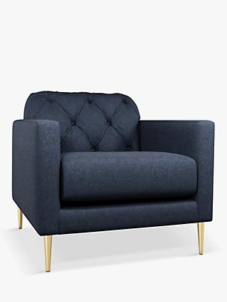 Mendel Range, Swoon Mendel Armchair, Gold Leg, Broadgate Blue Wool
