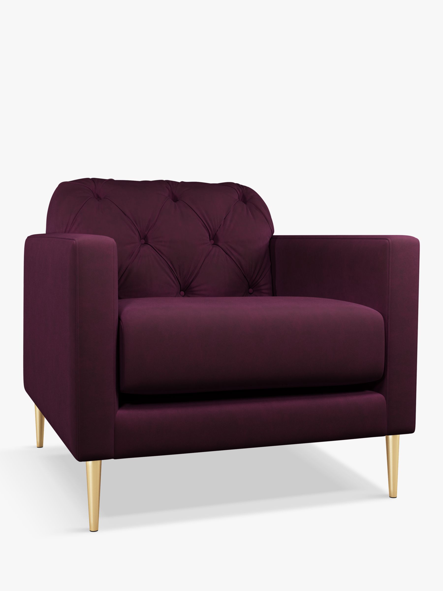 Mendel Range, Swoon Mendel Armchair, Gold Leg, Damson Purple Velvet