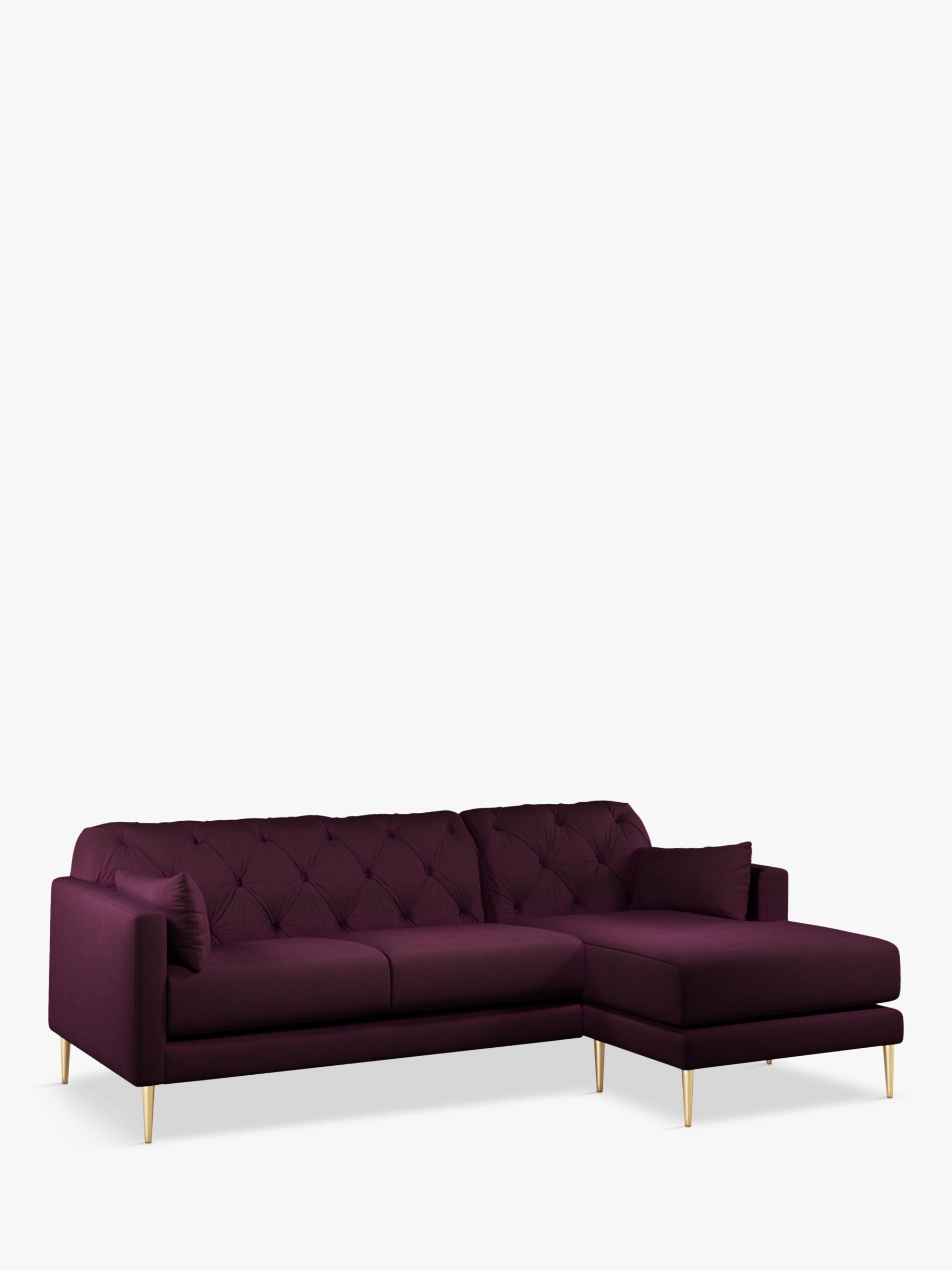 Mendel Range, Swoon Mendel Large 3 Seater RHF Chaise End Sofa, Gold Leg, Damson Purple Velvet