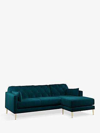Mendel Range, Swoon Mendel Large 3 Seater RHF Chaise End Sofa, Gold Leg, Wildwood Green Velvet