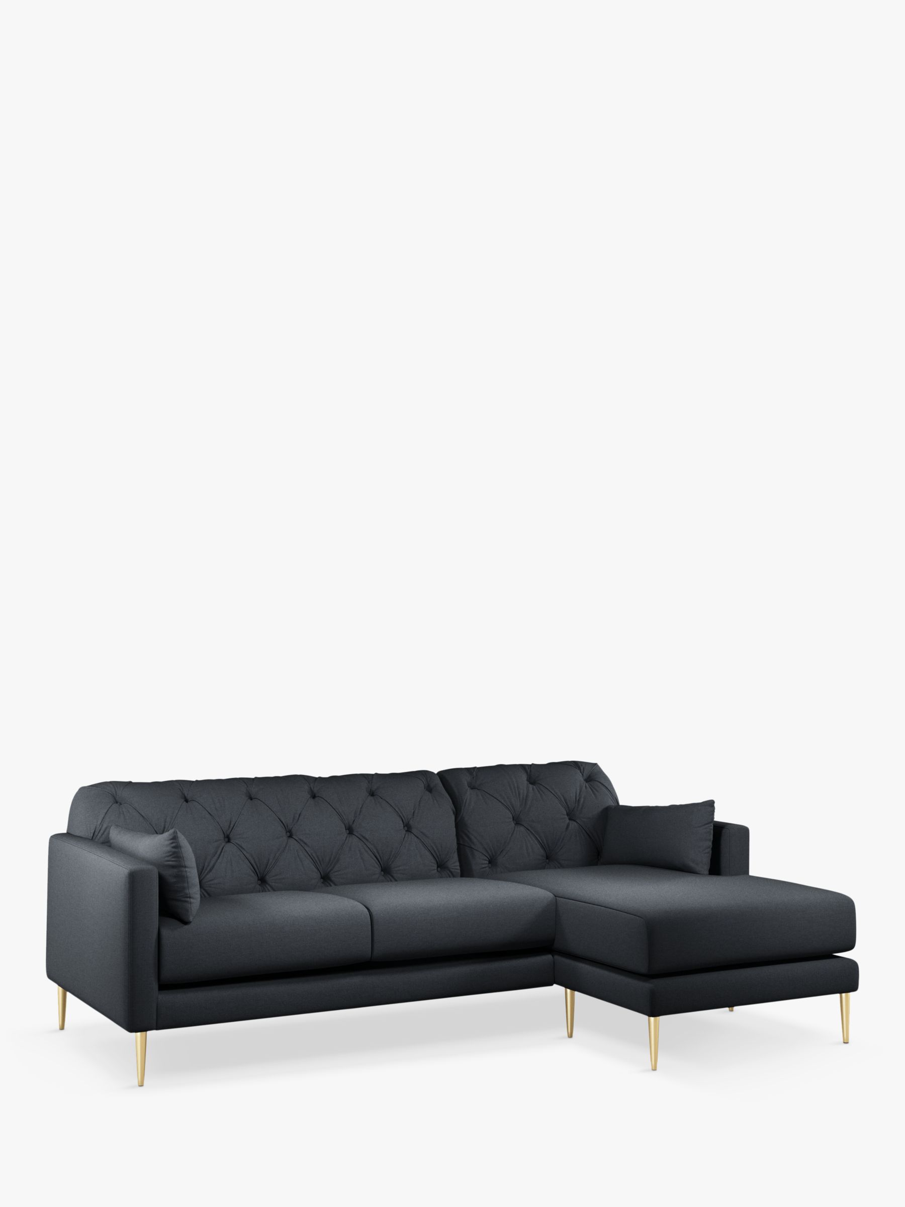 Mendel Range, Swoon Mendel Large 3 Seater RHF Chaise End Sofa, Gold Leg, Charcoal Cotton