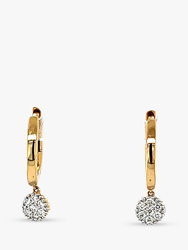 E.W Adams 18ct Yellow Gold Diamond Cluster Drop Hoop Earrings
