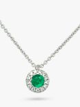 E.W Adams 18ct White Gold Diamond and Emerald Cluster Pendant Necklace