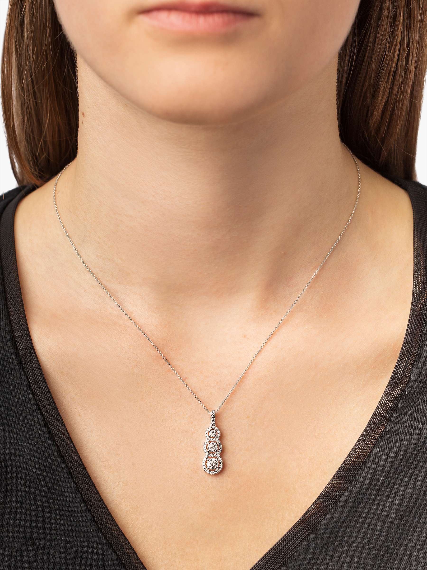 Buy E.W Adams 18ct White Gold Diamond Triple Cluster Drop Pendant Necklace Online at johnlewis.com