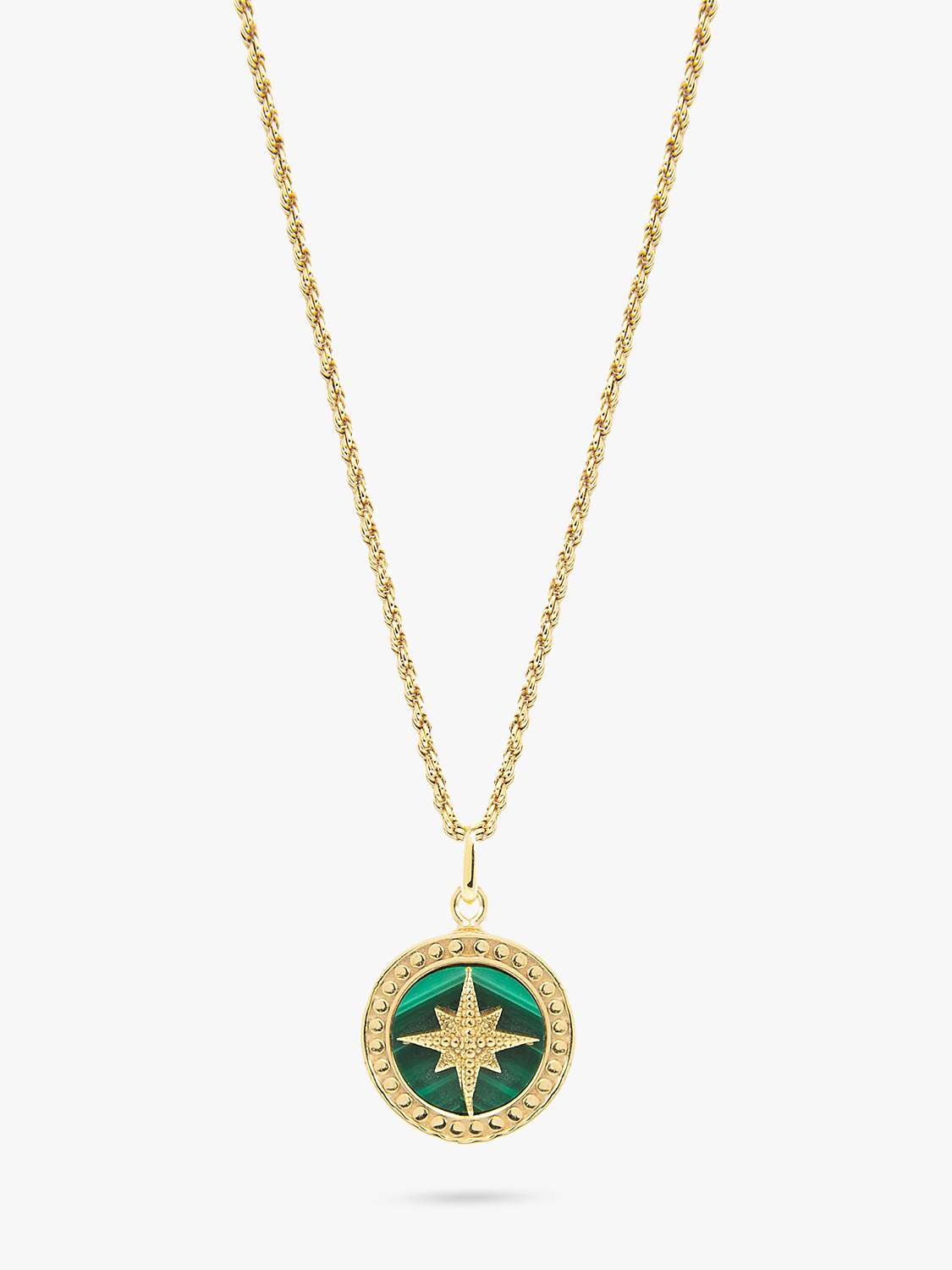 Buy LARNAUTI Beaded Edge North Star Malachite Pendant Necklace, Gold/Green Online at johnlewis.com