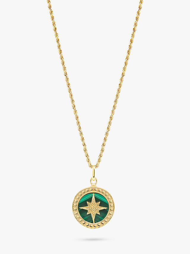 LARNAUTI Beaded Edge North Star Malachite Pendant Necklace, Gold/Green