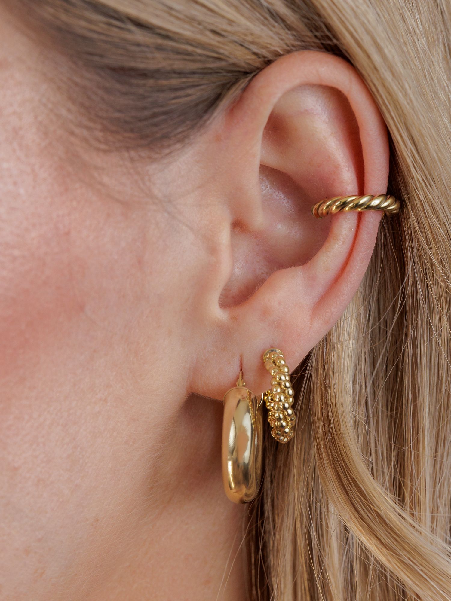Buy LARNAUTI Twisted Bead Hoop Earrings, Gold Online at johnlewis.com