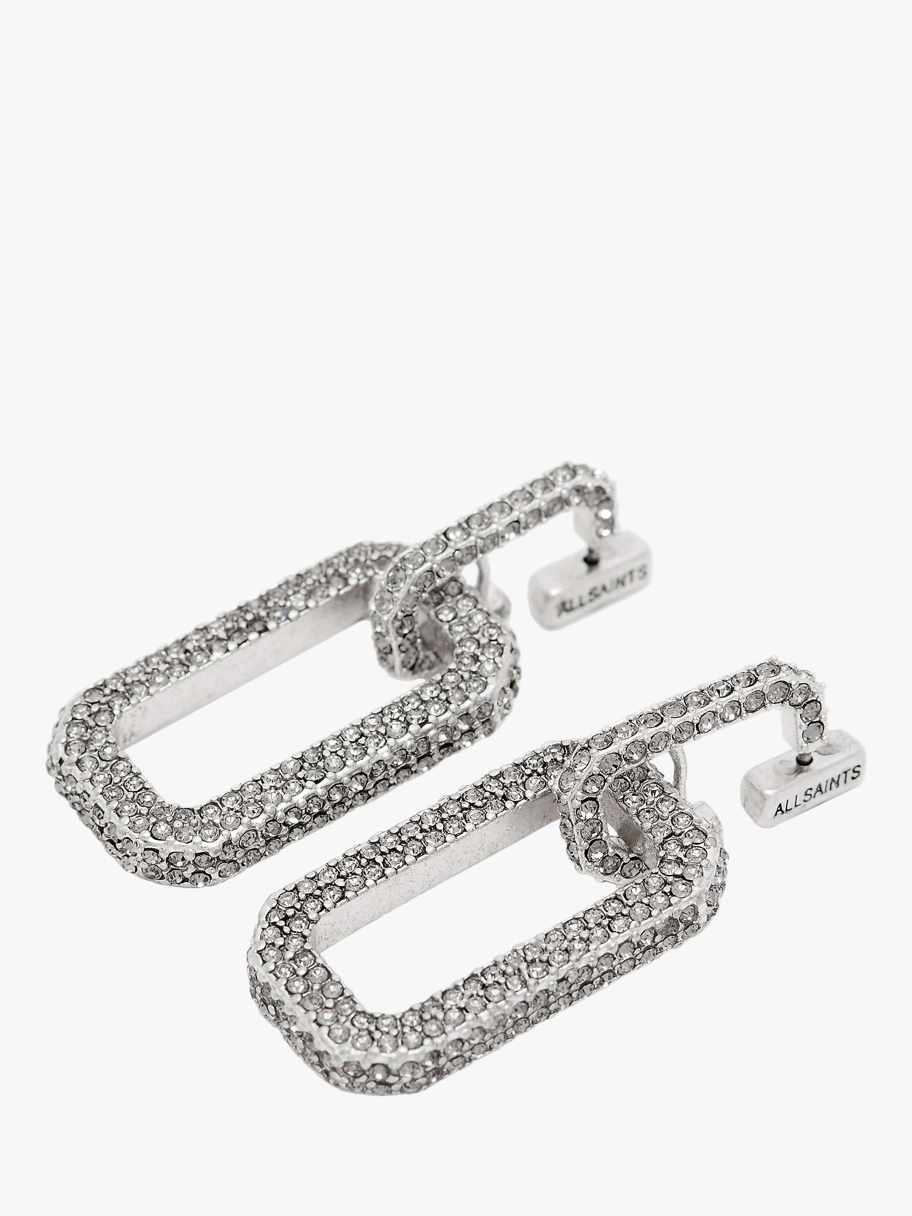 Buy AllSaints Geometric Link Pave Drop Earrings, Silver Online at johnlewis.com