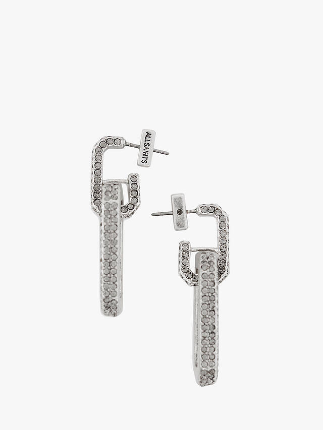 AllSaints Geometric Link Pave Drop Earrings, Silver