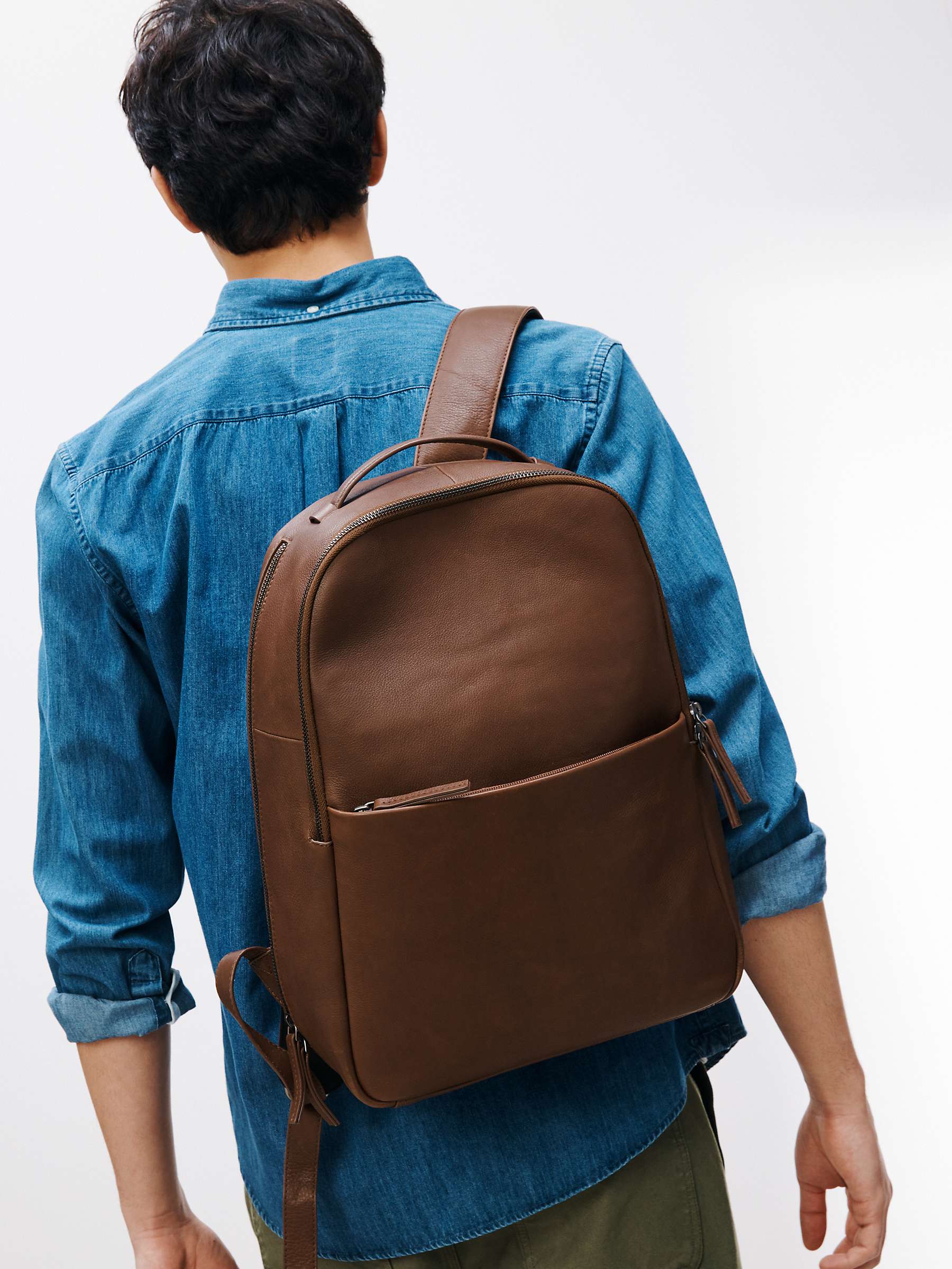 John Lewis Oslo Leather Backpack, Brown at John Lewis & Partners