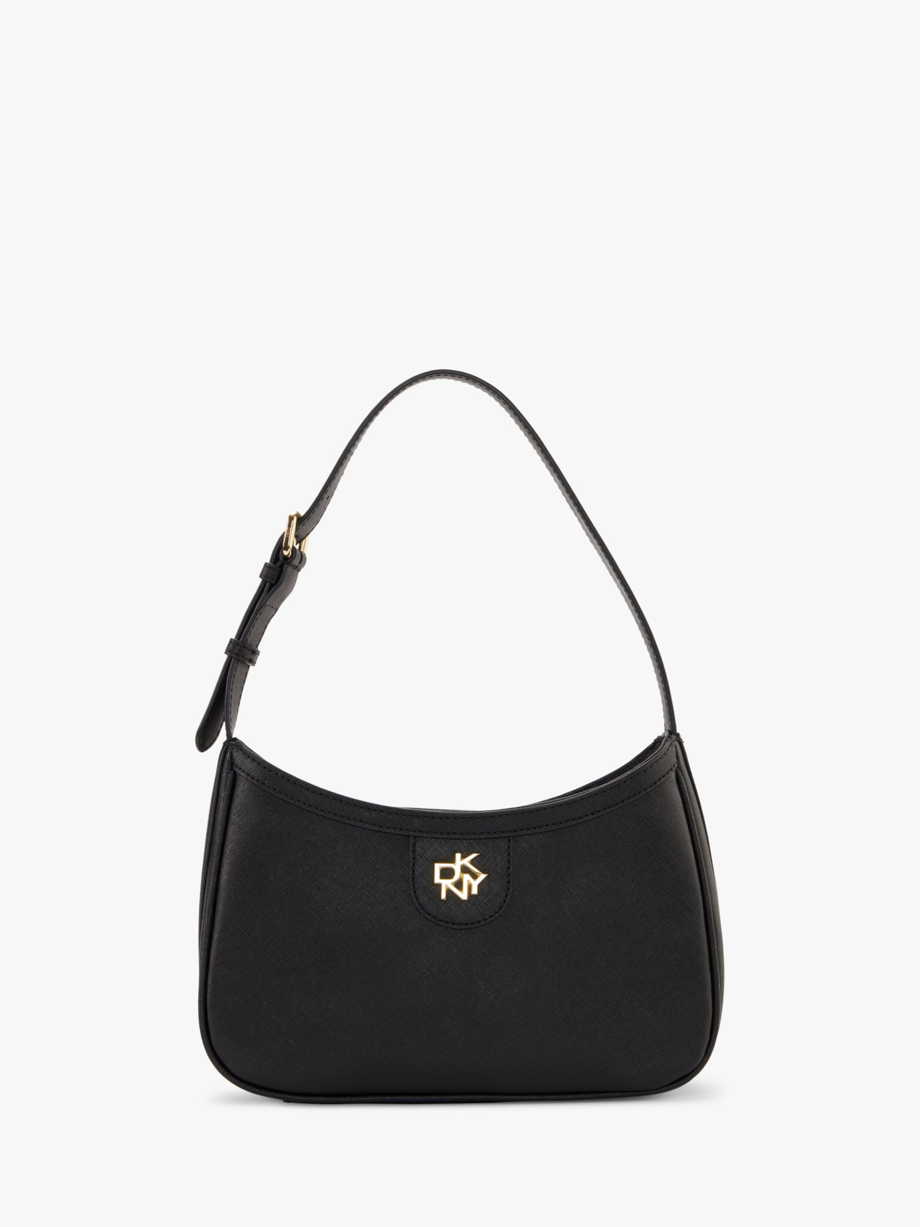 DKNY Carol Leather Demi Shoulder Bag, Black/Gold at John Lewis & Partners
