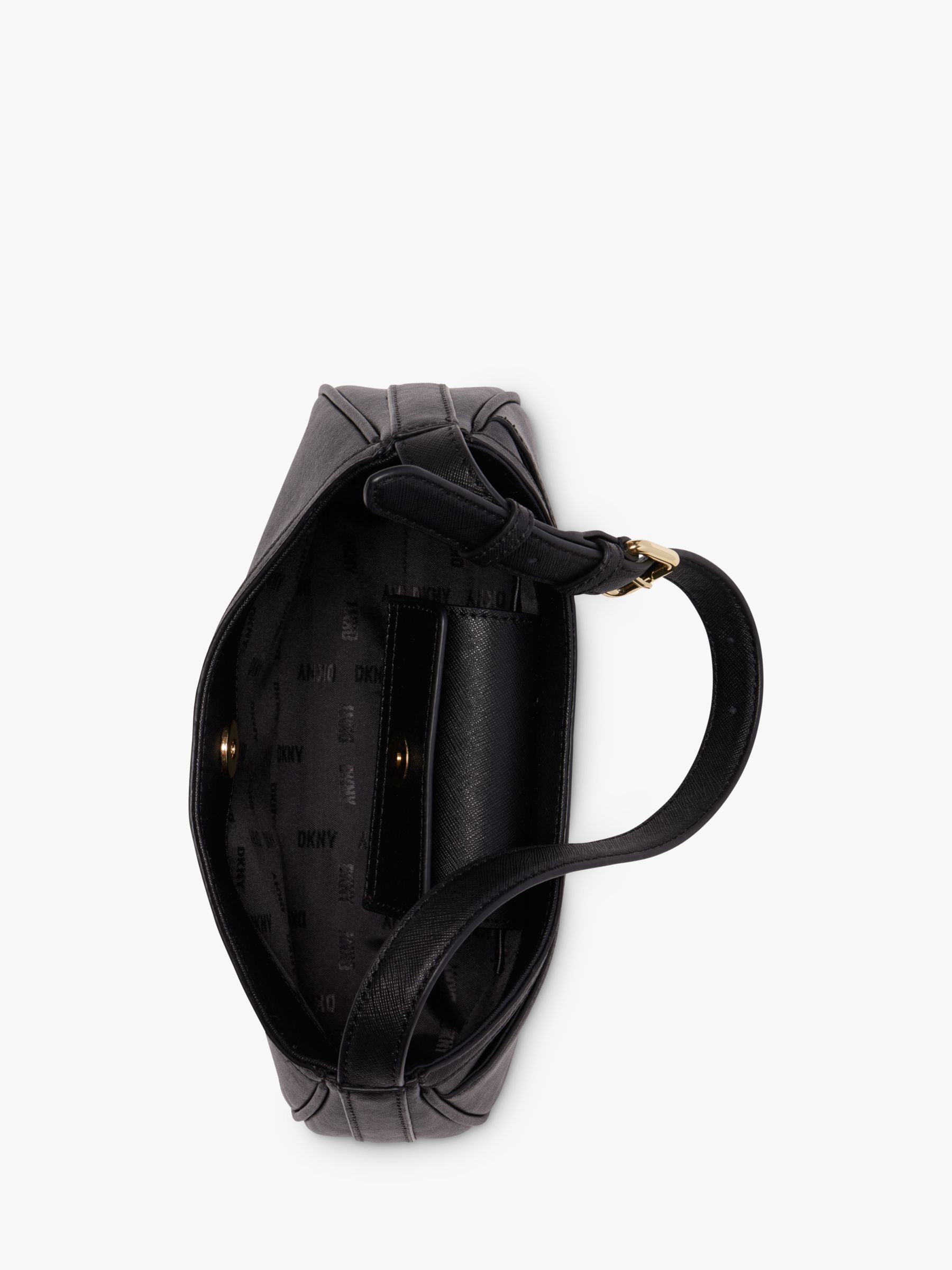 DKNY Carol Leather Demi Shoulder Bag, Black/Gold at John Lewis & Partners