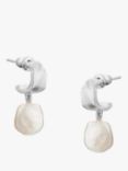 Tutti & Co Pearl Collection Freshwater Pearl Textured Huggie Drop Earrings, Silver