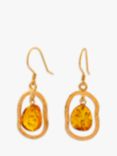 Be-Jewelled Hammered Hoop Drop Earrings, Cognac Amber/Gold
