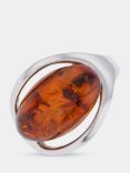 Be-Jewelled Oval Amber Cocktail Ring, Cognac/Silver