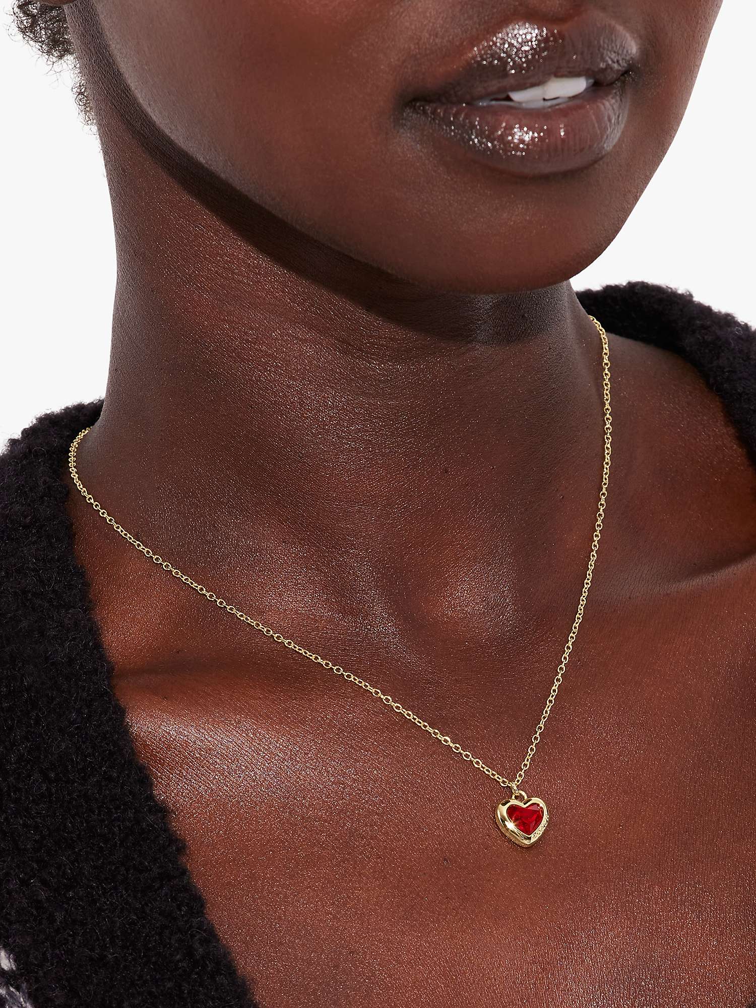 Coach Crystal Heart Pendant Necklace, Gold/Red at John Lewis & Partners