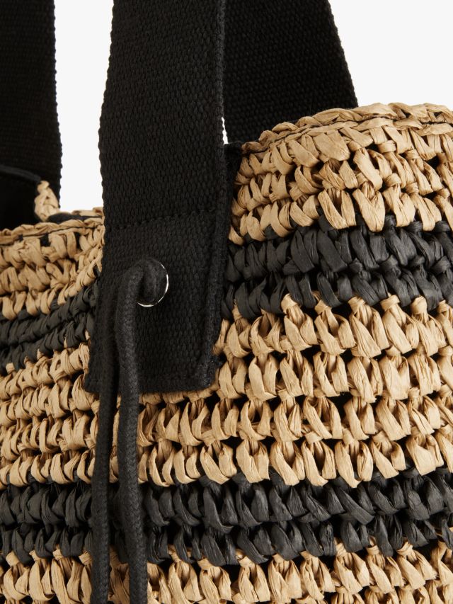 John Lewis ANYDAY East West Raffia Straw Tote Bag Neutral Black