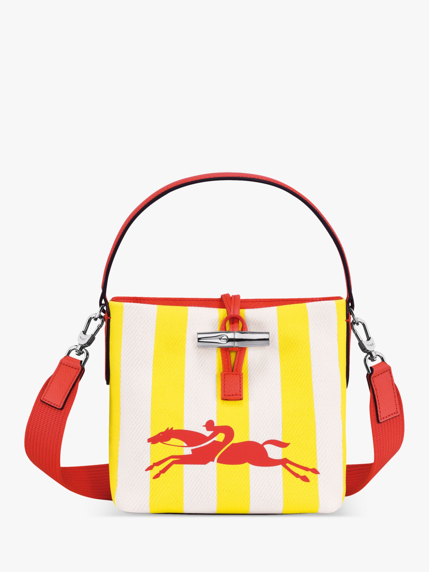 Longchamp Roseau Essential Small Bucket Bag, Yellow/White