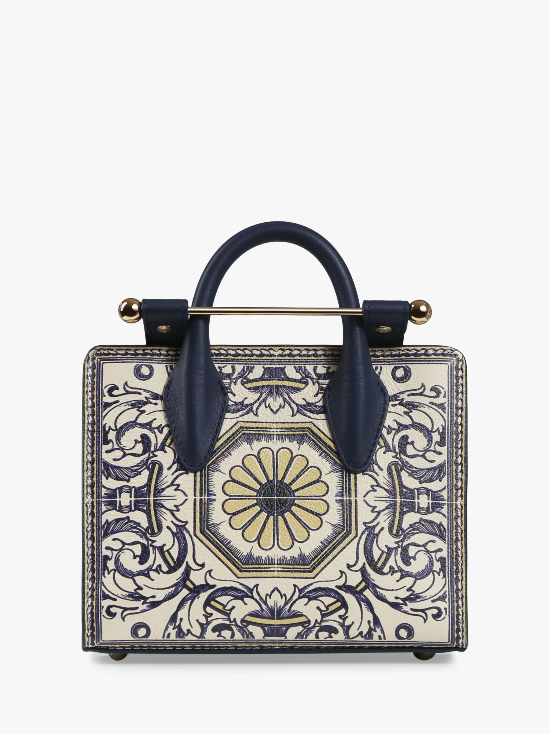 Strathberry Nano Leather Tote Bag, Navy/Vanilla at John Lewis & Partners