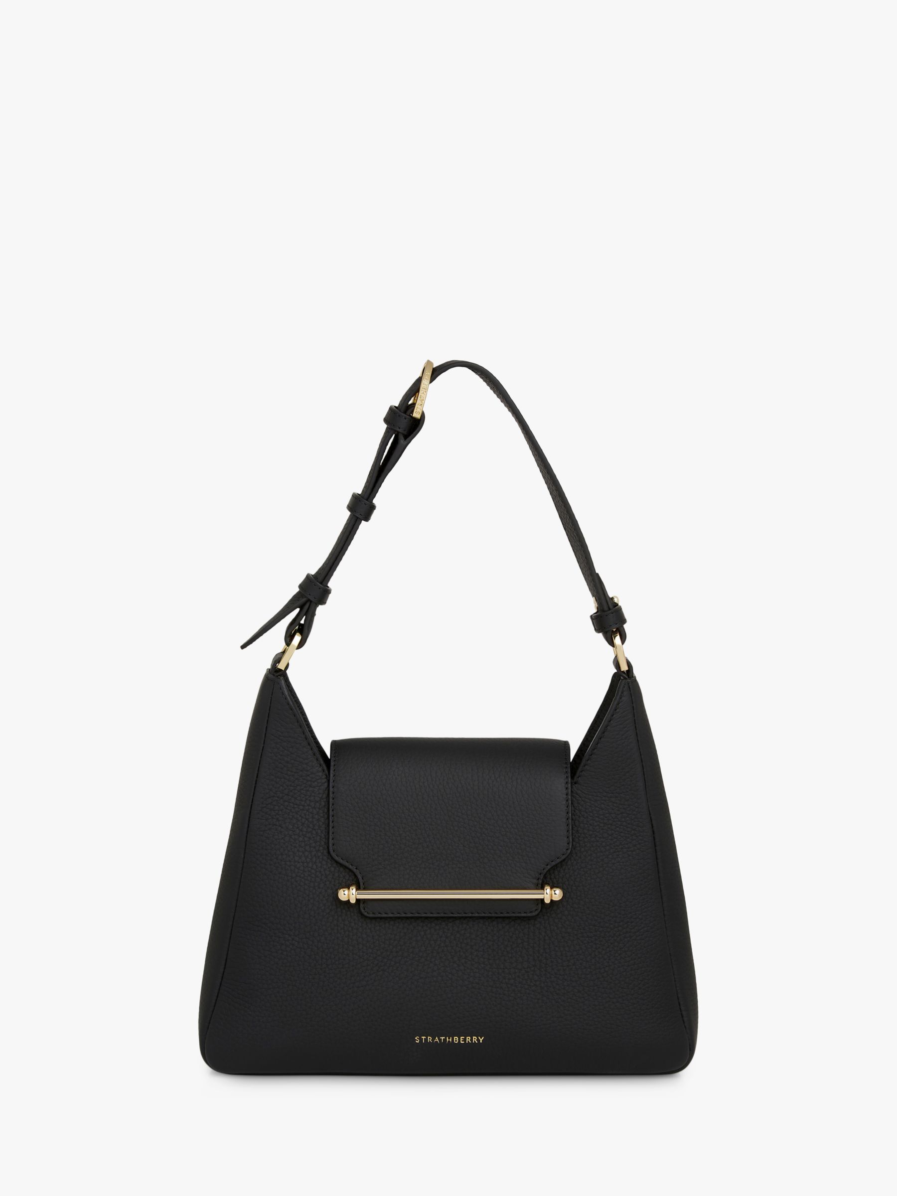 Strathberry Multrees Leather Hobo Bag, Black at John Lewis & Partners